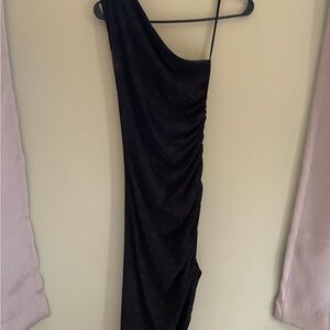 La Belle Black One-Shoulder Ruched Evening Dress